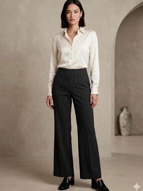 TAPATA Wide-Leg Pinstripe Dress Pants - Black SIZE 12